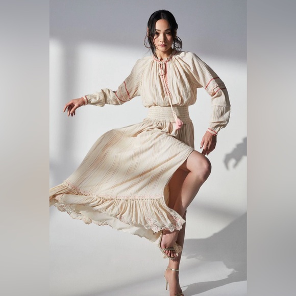 HEMANT & NANDITA Suri Stripe Long Dress, Size Large, 100% Cotton - Picture 1 of 3